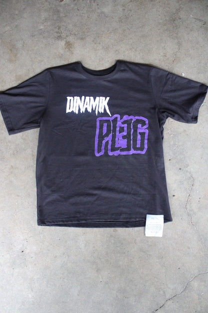 Dinamik tee in black with white DINAMIK logo and purple graffiti-style lettering.