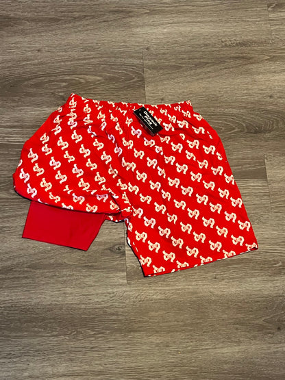 Dinamikplug Double Layer Shorts Unisex 2-In-1 Streetwear Workout Red