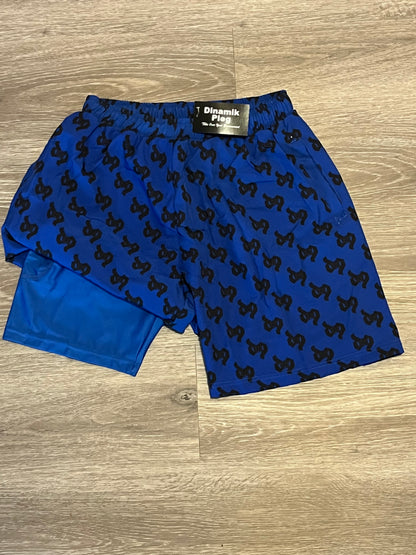 Dinamikplug Double Layer Shorts Unisex 2-In-1 Streetwear Workout Blue
