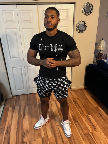 Dinamikplug Double Layer Shorts Unisex 2-In-1 Streetwear Workout Black