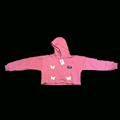 Dinamikplug Butterfly Takeover Sweat Set: pink cropped hoodie with cotton puff print butterfly accents.