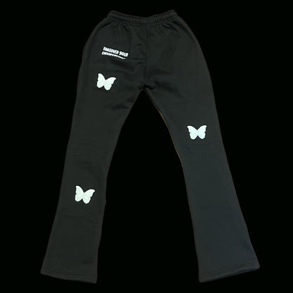 Dinamikplug Butterfly Takeover Sweat Set in black featuring cotton puff-print butterflies on legs.